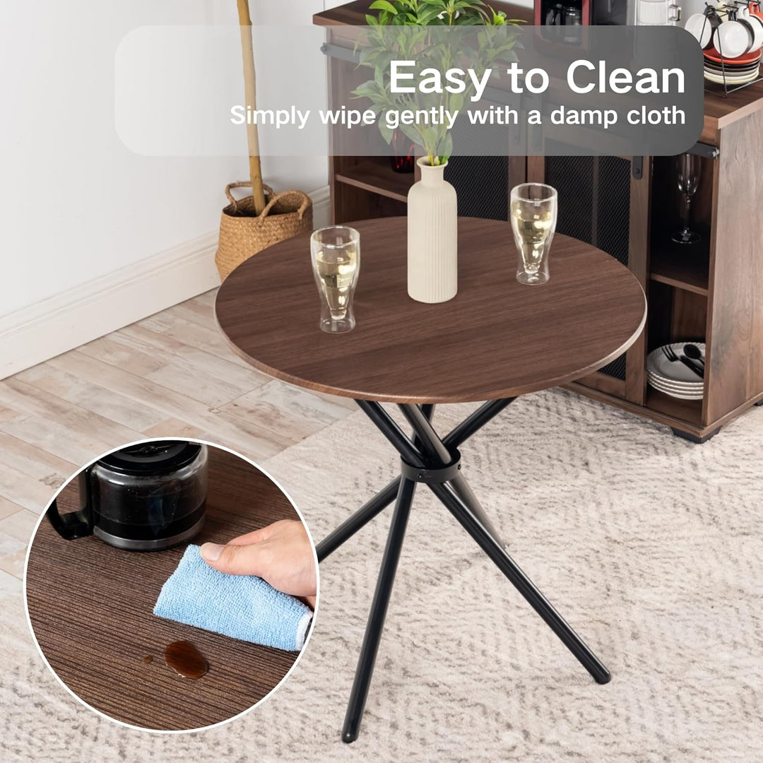 Furniture R Table de Salle à Manger Ronde en Noyer - 80cm, Table à thé de Balcon, Plateau en Bois Rétro avec Quatre Pieds en Métal Noir, Design Compact, Polyvalent, für 2-4 Personen Küche, Café