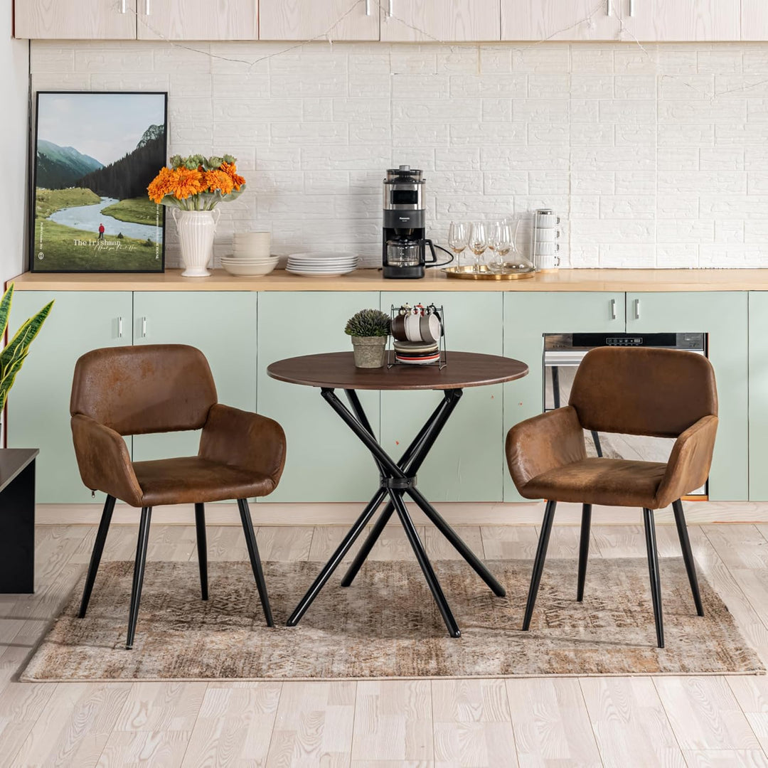 Furniture R Table de Salle à Manger Ronde en Noyer - 80cm, Table à thé de Balcon, Plateau en Bois Rétro avec Quatre Pieds en Métal Noir, Design Compact, Polyvalent, für 2-4 Personen Küche, Café