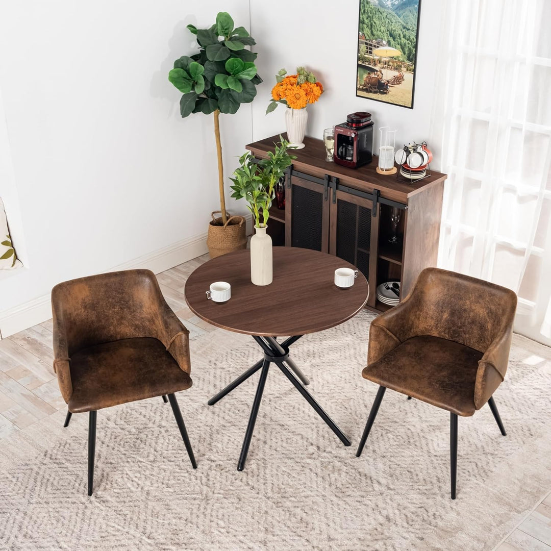 Furniture R Table de Salle à Manger Ronde en Noyer - 80cm, Table à thé de Balcon, Plateau en Bois Rétro avec Quatre Pieds en Métal Noir, Design Compact, Polyvalent, für 2-4 Personen Küche, Café