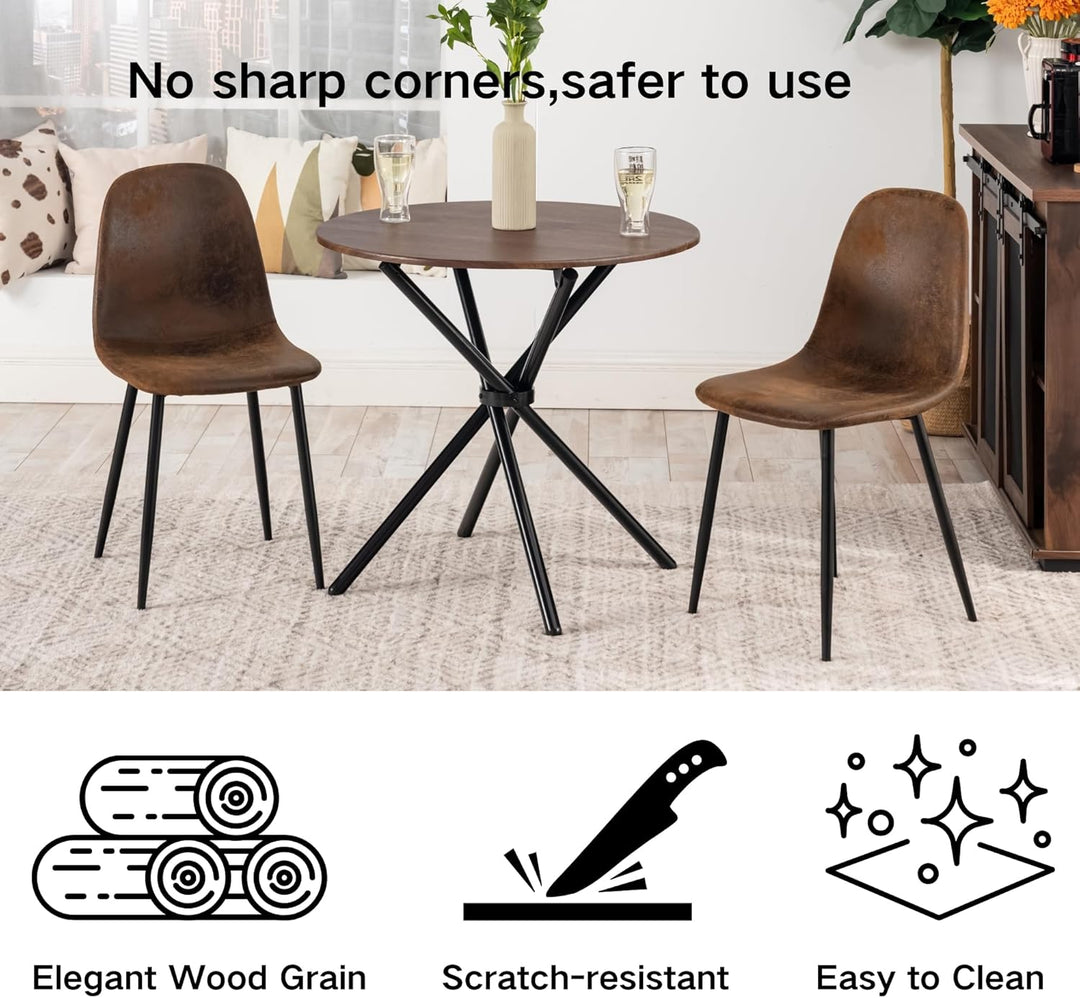 Furniture R Table de Salle à Manger Ronde en Noyer - 80cm, Table à thé de Balcon, Plateau en Bois Rétro avec Quatre Pieds en Métal Noir, Design Compact, Polyvalent, für 2-4 Personen Küche, Café