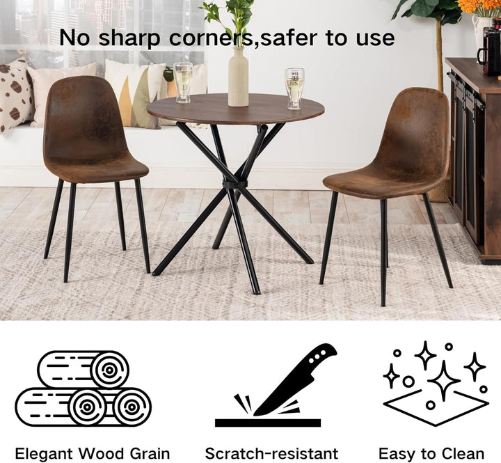 Furniture R Table de Salle à Manger Ronde en Noyer - 80cm, Table à thé de Balcon, Plateau en Bois Rétro avec Quatre Pieds en Métal Noir, Design Compact, Polyvalent, für 2-4 Personen Küche, Café