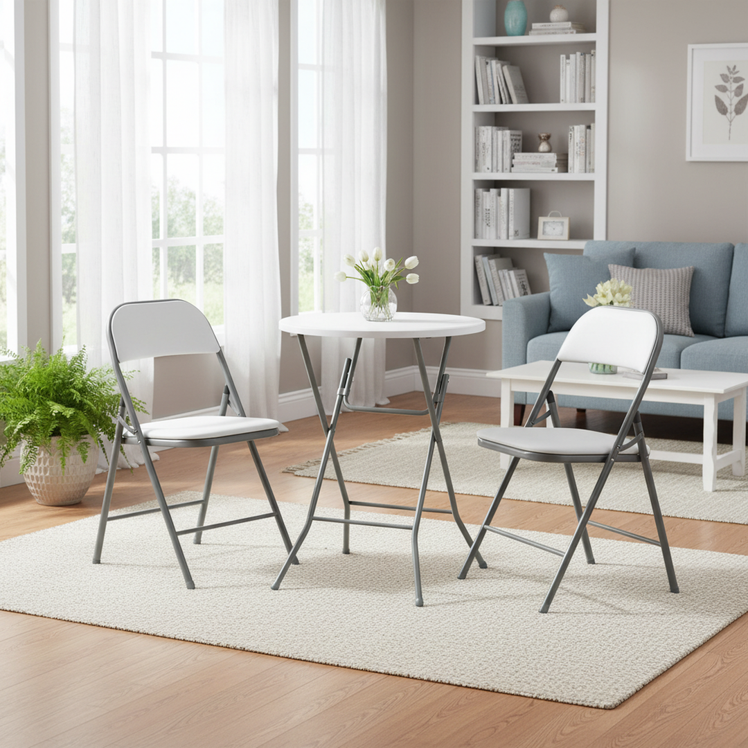 FurnitureR 31.5-Inch Round Folding Table, Portable Foldable Table, Heavy-Duty Metal Frame for Indoor Outdoor Use, Picnic, Party, Camping, Small Spaces