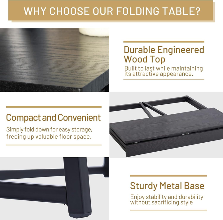 FurnitureR Klappbarer Schreibtisch fürs Homeoffice, 80 cm (31,5 Zoll) Klapptisch, platzsparender Computertisch, kompakter Arbeitsplatz für kleine Räume, Schwarz