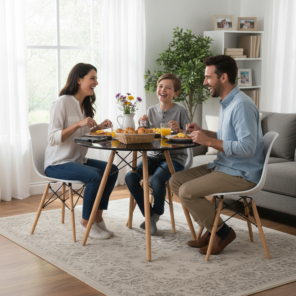 Runder Esstisch von FurnitureR, 80 cm Durchmesser, für 2-4 Personen, stilvoller runder Tisch mit Holzbeinen für Küche, Café und Aufenthaltsraum, Schwarz