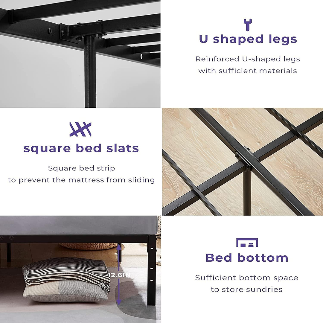 FurnitureR Metallbettgestell (140 x 200 cm) mit LED-Beleuchtung, robustes Plattformbett, Stauraum unter dem Bett, kein Lattenrost erforderlich, rutschfeste Unterlage, Schwarz