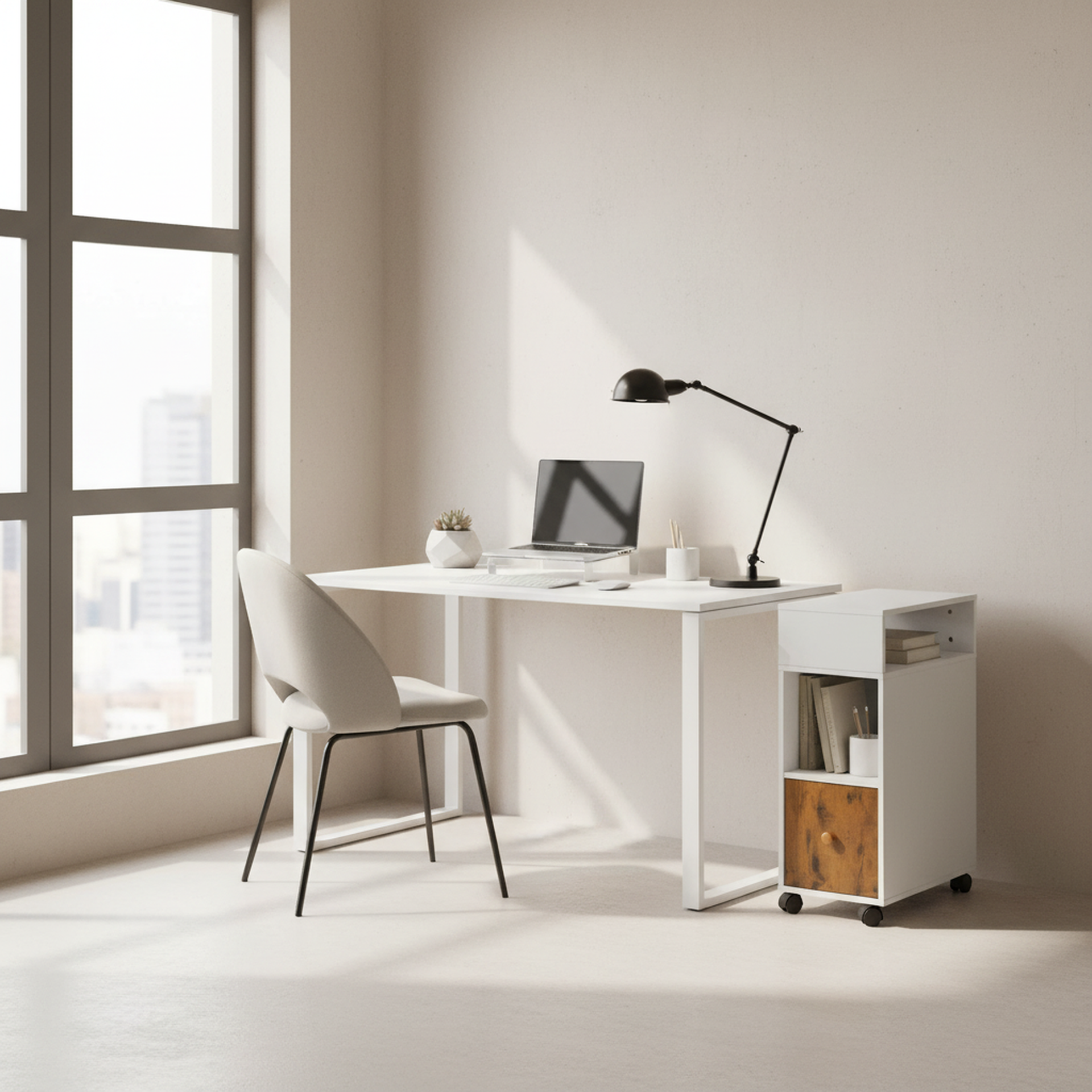 Classeur mobile FurnitureR, classeur vertical à roulettes avec tiroir et étagères de rangement double face, organiseur de dossiers en bois blanc/marron