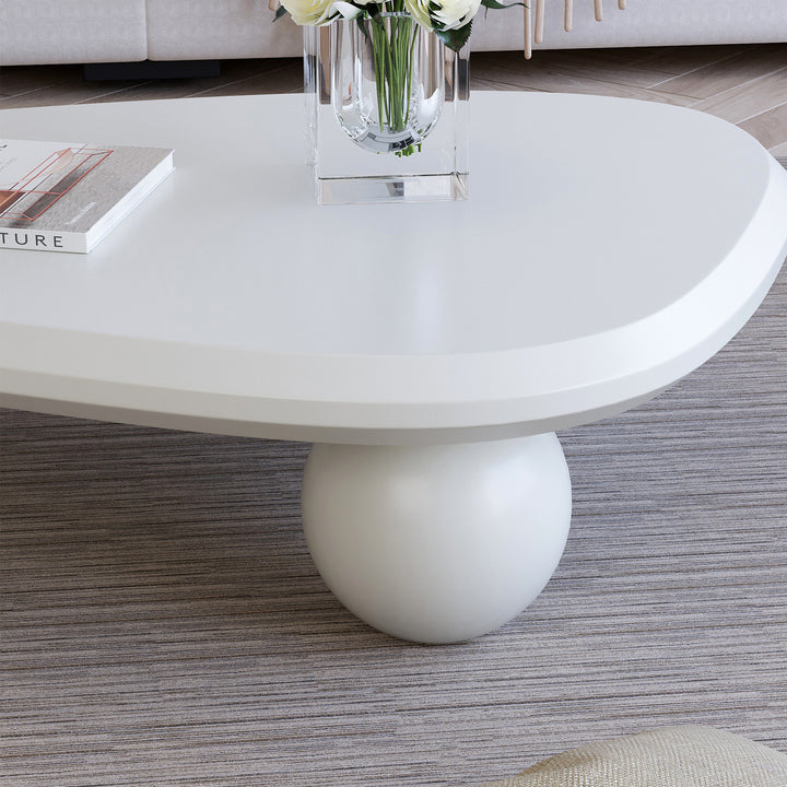 Table basse FurnitureR moderne en MDF blanc avec pieds arrondis sculpturaux, table basse minimaliste crème pour salons contemporains
