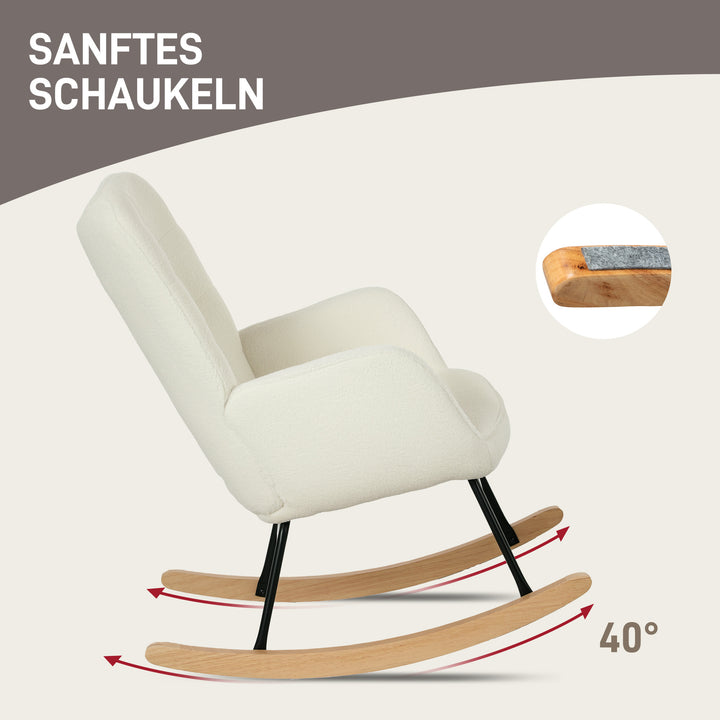 FurnitureR Chaise à Bascule Blanche 1-Pack, Design Moderne, Polyester Confortable, Cadre Métallique Robuste, Idéale for Salons, Assemblage Facile