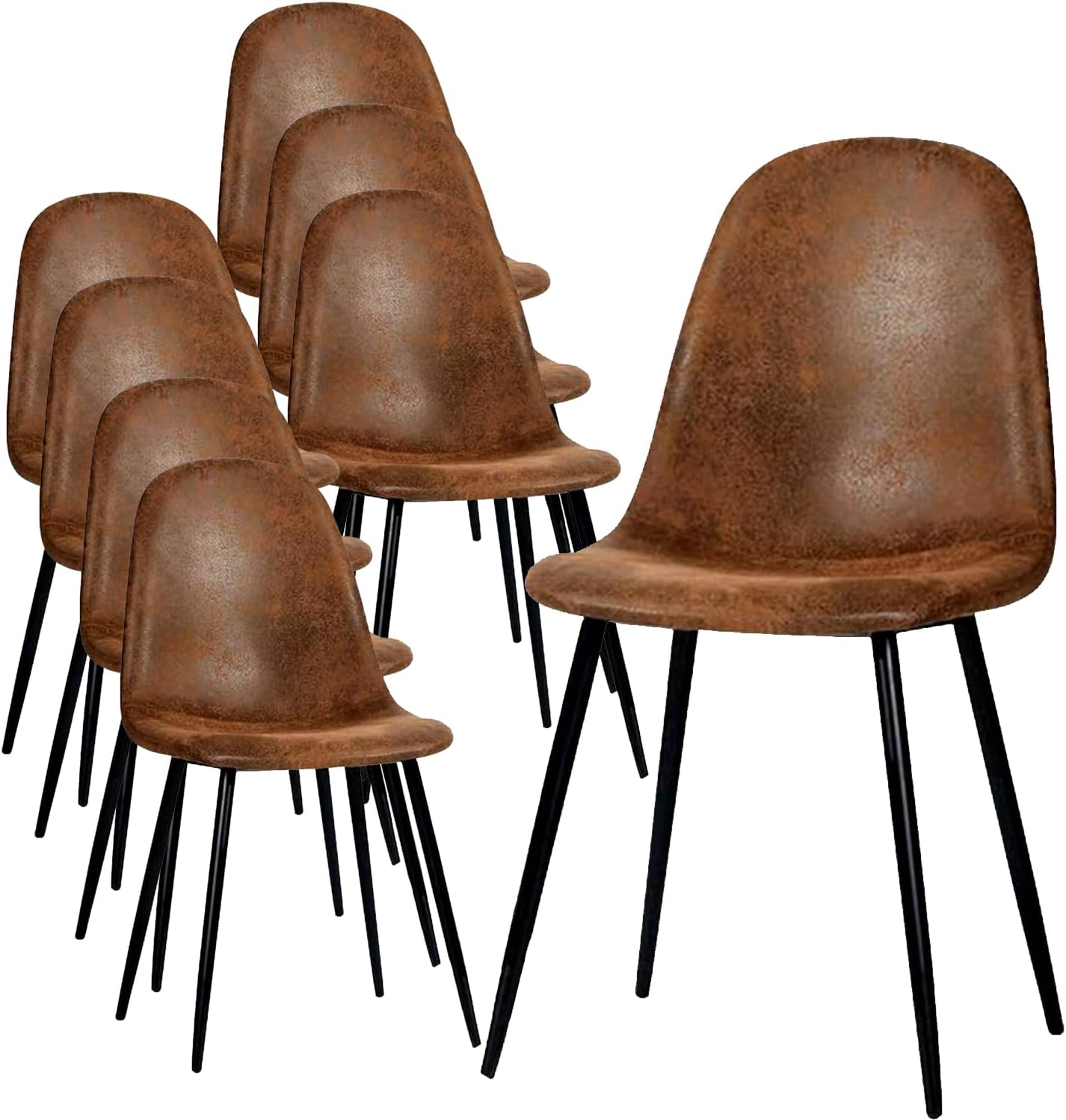 Chaises de salle à manger FurnitureR confortables, rembourrées, sans accoudoirs, pour la maison, la cuisine, la chambre, le salon, les invités, le restaurant, le café (marron, lot de 8)