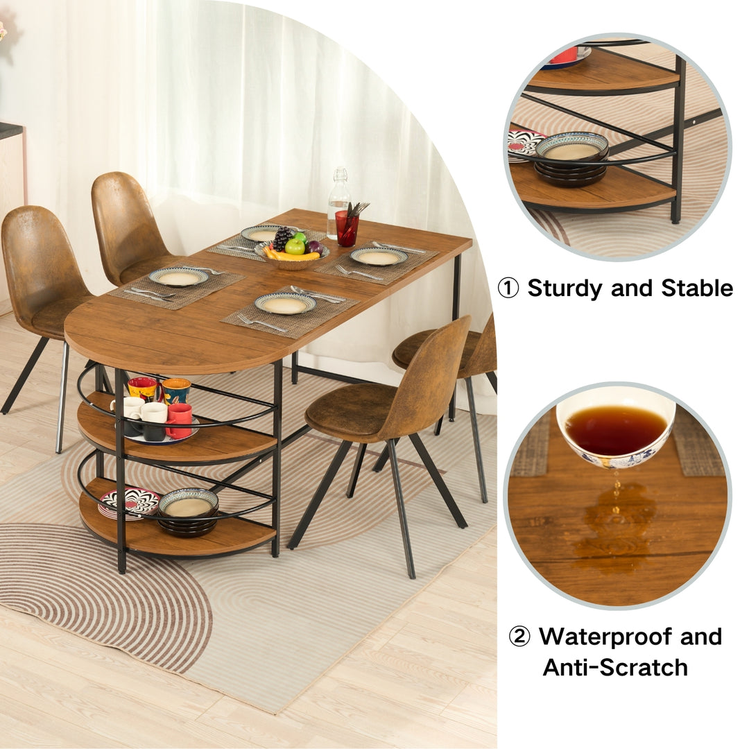 FurnitureR Esstisch, 3-stöckig, Holz, mit 2 Ablageflächen für Esszimmer und Küche, stabiles schwarzes Metallgestell, rechteckig, braun