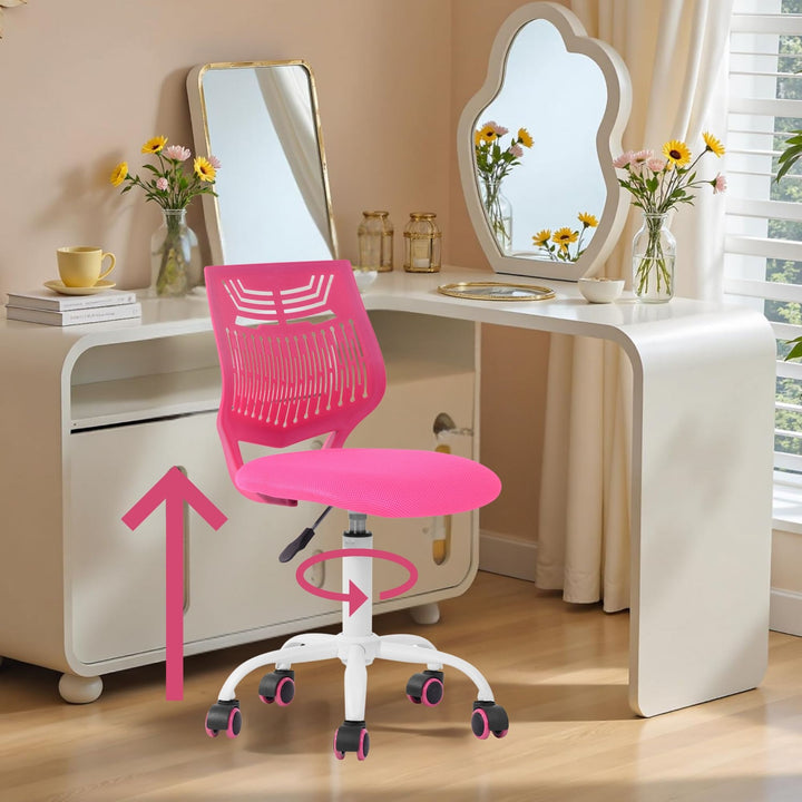 Chaise de bureau FurnitureR sans accoudoirs, mignonne et compacte, idéale pour étudier sur ordinateur. Pivotante, réglable, avec dossier bas et roulettes, pour adolescentes et femmes. Couleur verte.