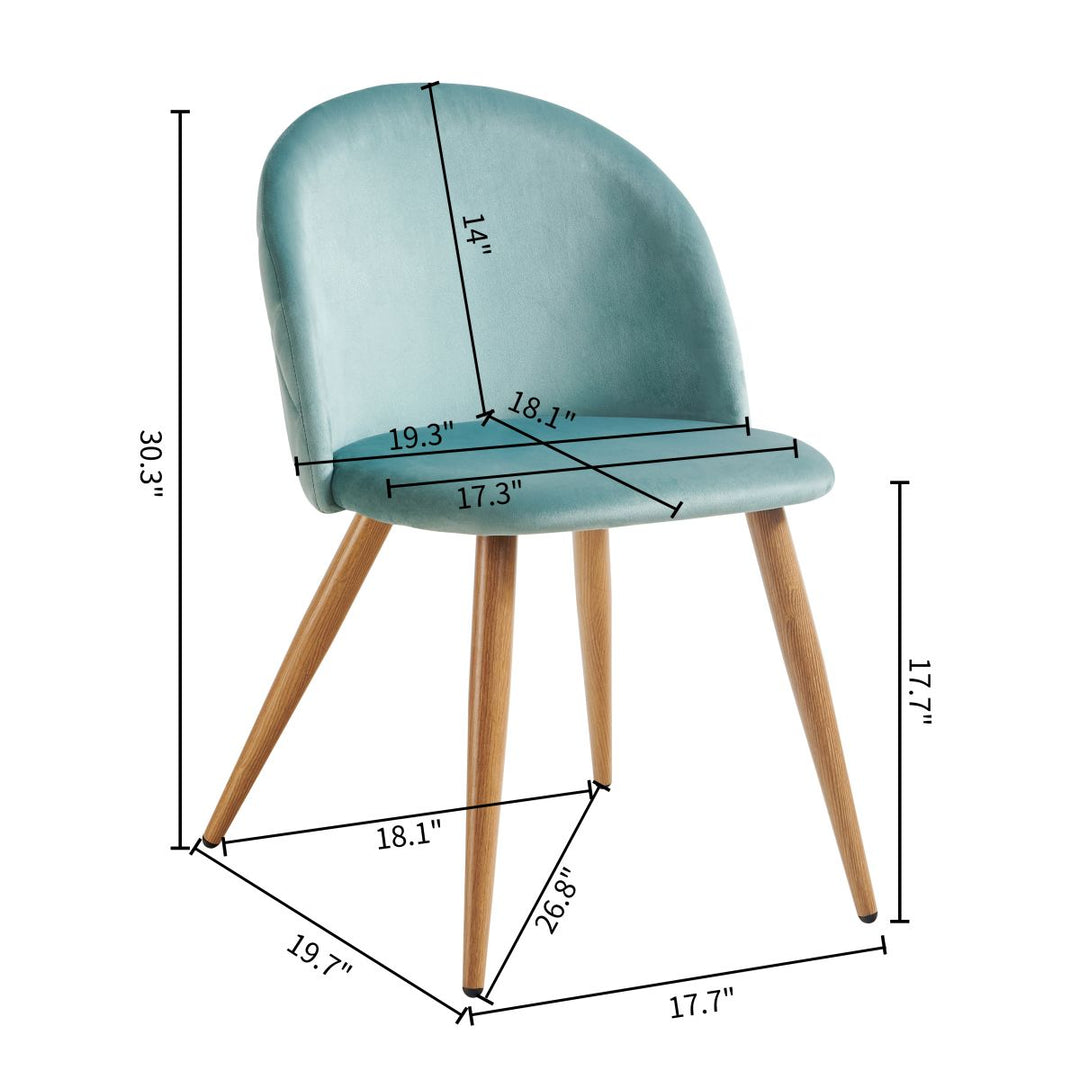 FurnitureR Polsterstuhl aus Samt, mittelhohe Rückenlehne, armlos, mit Holzbeinen, für Küche, Schlafzimmer und Wohnzimmer, 2er-Set, Aqua
