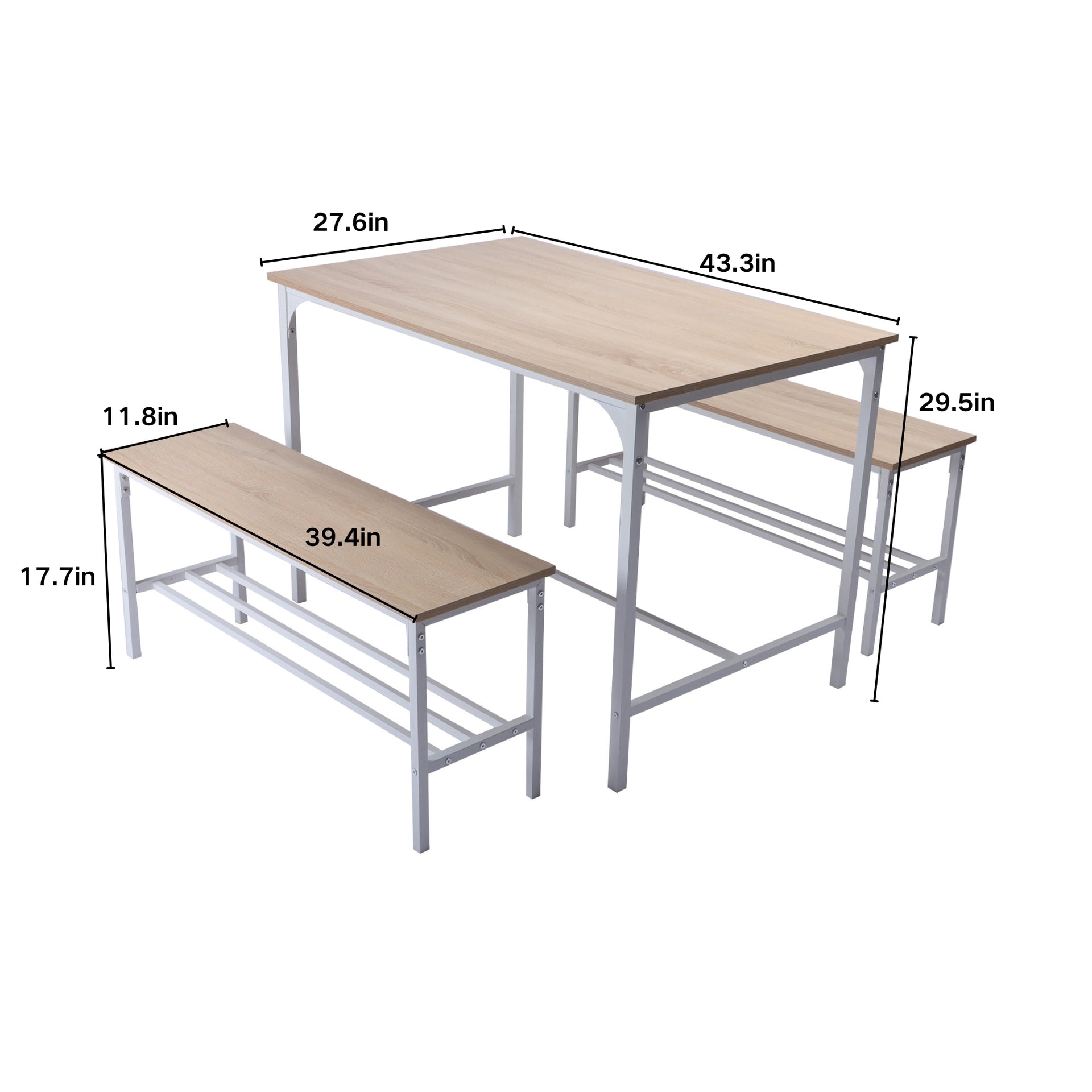 Ensemble de salle à manger FurnitureR, 3 pièces avec étagères de rangement, structure en métal et plateau en MDF, idéal pour la cuisine, la salle à manger ou un restaurant, en chêne.