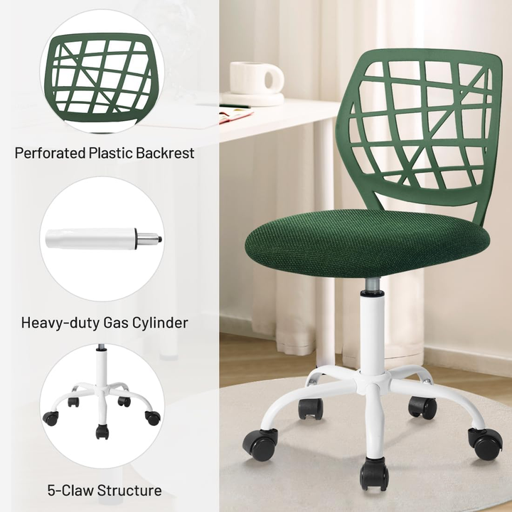 Chaise de bureau FurnitureR, chaise d'ordinateur réglable avec dossier en plastique et assise rembourrée, pivotante et à roulettes, vert foncé