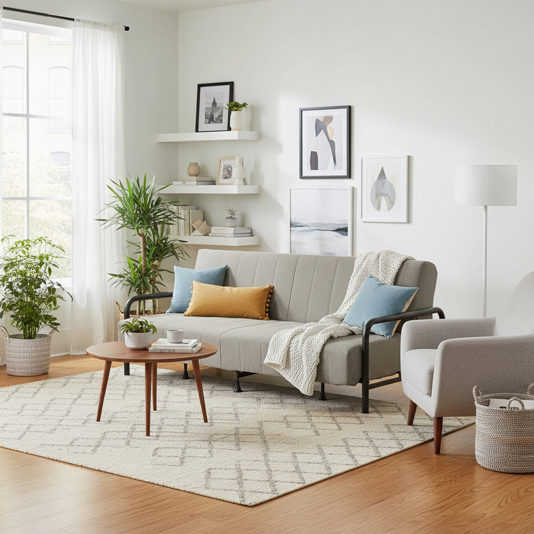 FurnitureR Convertible Folding Sofa Bed with Metal Armrests, Dual-Mode Reclining Backrest, Modern Sleeper Couch for Living Room, Guest Room, Apartment