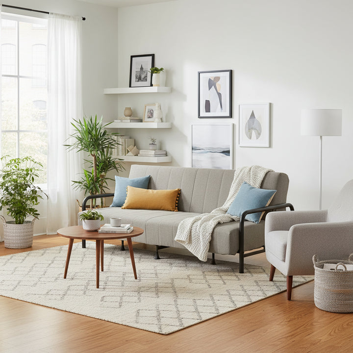 FurnitureR Convertible Folding Sofa Bed with Metal Armrests, Dual-Mode Reclining Backrest, Modern Sleeper Couch for Living Room, Guest Room, Apartment