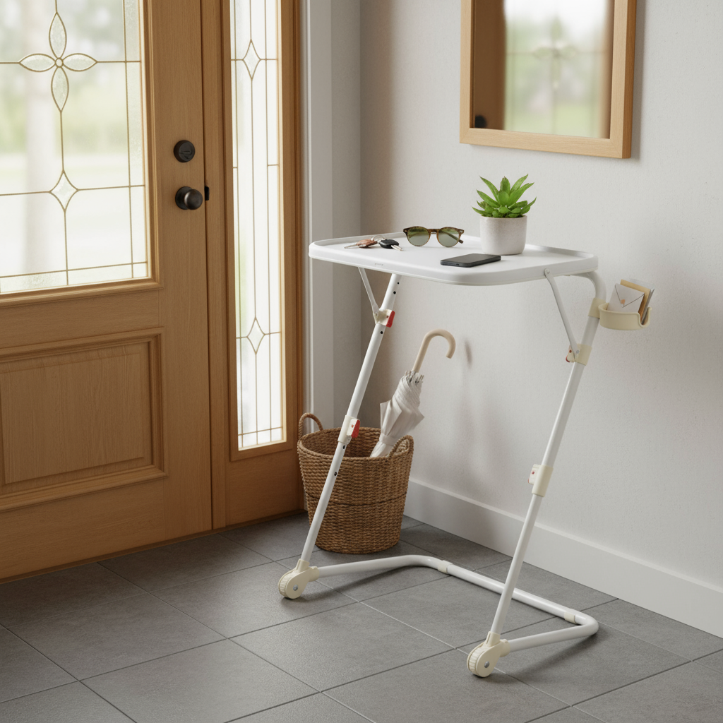 FurnitureR Adjustable Folding TV Tray with 4 Height & 3 Tilt Angle, Foldable Dinner Trays Laptop Snack Table with Cup Holder Sofa, 3PCS. White