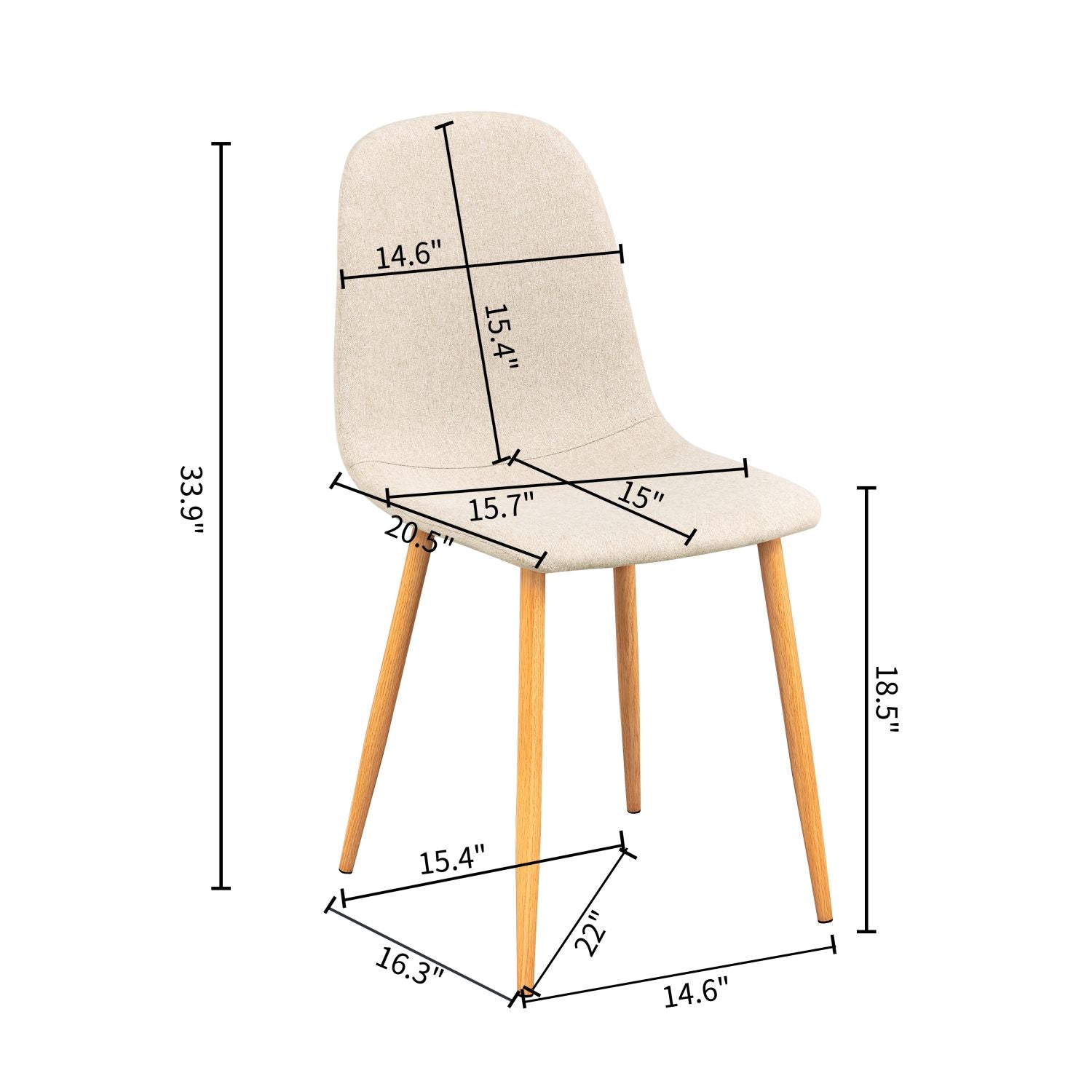Ensemble de 4 chaises de salle à manger FurnitureR, assises sans accoudoirs en tissu, chaise d'appoint avec pieds en métal pour cuisine, salon ou chambre, beige clair