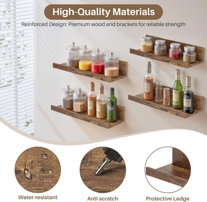 Étagères murales flottantes FurnitureR, ensemble de 8 étagères murales en bois de 40 cm de large, style moderne, pour le salon, couleur marron.