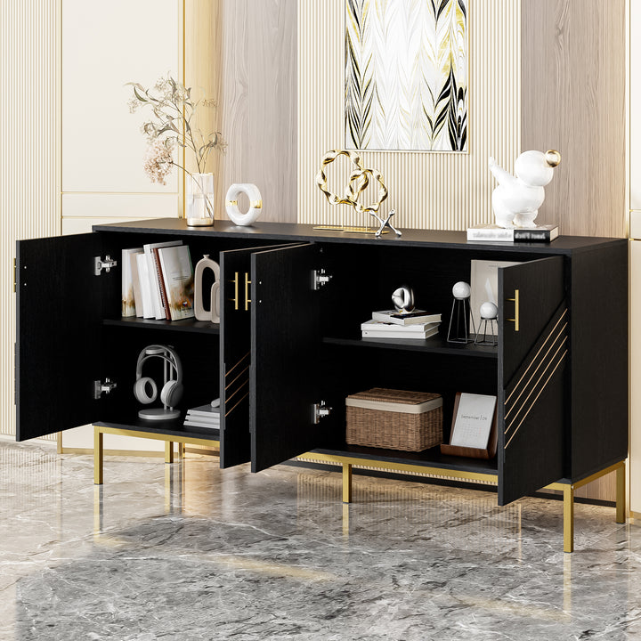 FurnitureR Buffet noir MDF avec des détails dorés, Design moderne, Rangement spacieux, Matériaux durables, Conçu pour le salon, Élégant et fonctionnel