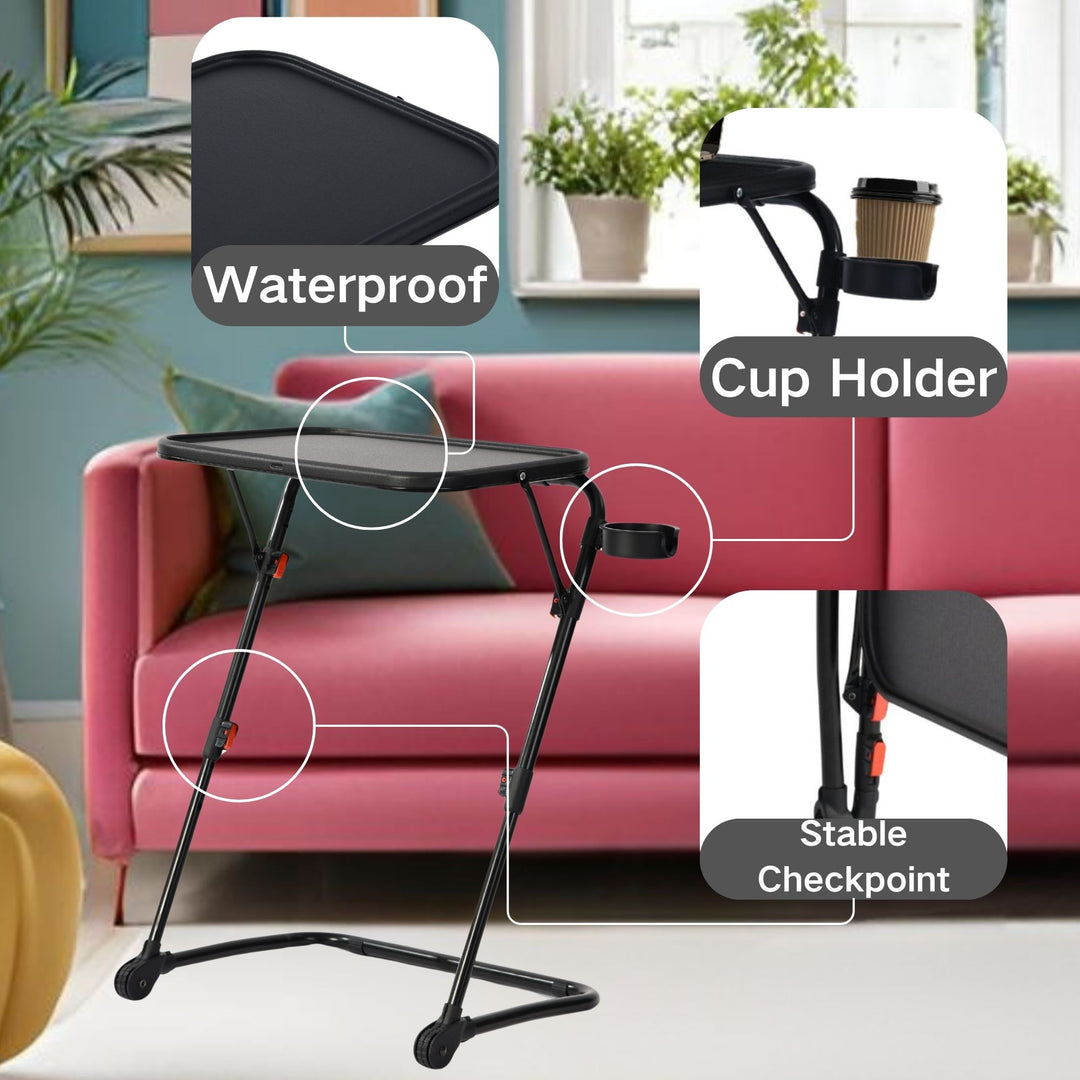 Plateau TV pliable et réglable FurnitureR avec 4 hauteurs et 3 angles d'inclinaison, plateau repas pliable, table d'appoint pour ordinateur portable avec porte-gobelet pour lit et canapé, lot de 3, noir
