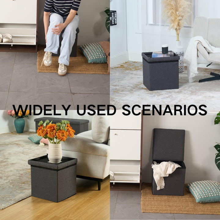 Pouf de rangement FurnitureR, petit pouf pliable cubique avec repose-pieds intégré, idéal pour le salon et la chambre, rembourré, 38 cm (15 pouces), gris