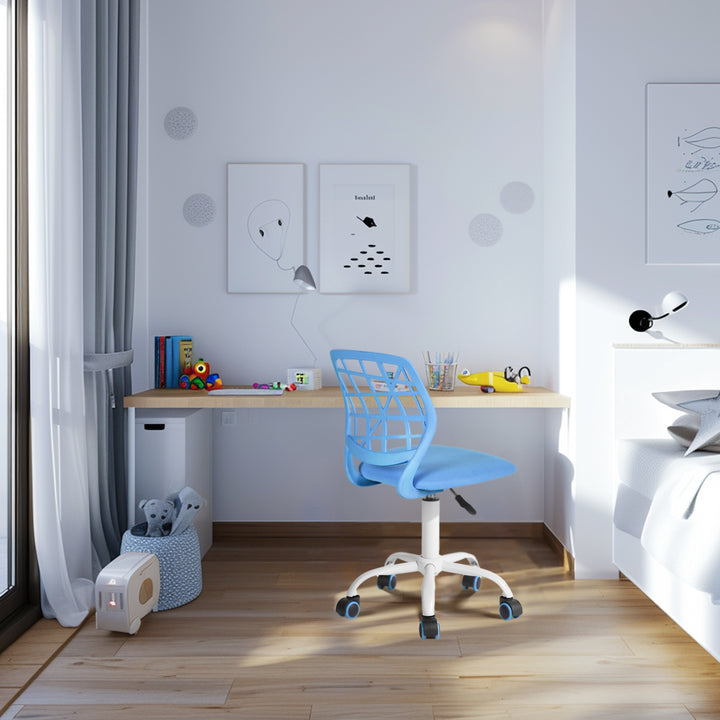 Chaise de bureau FurnitureR, chaise de travail réglable pour ordinateur, avec dossier en plastique et assise rembourrée, pivotante et à roulettes, bleue.