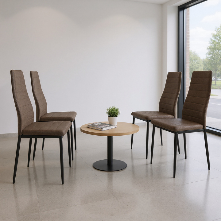 Ensemble de 4 chaises de salle à manger FurnitureR, rembourrées et revêtues de tissu, ergonomiques, à dossier haut et sans accoudoirs, pour la cuisine et la salle à manger, gain de place, marron