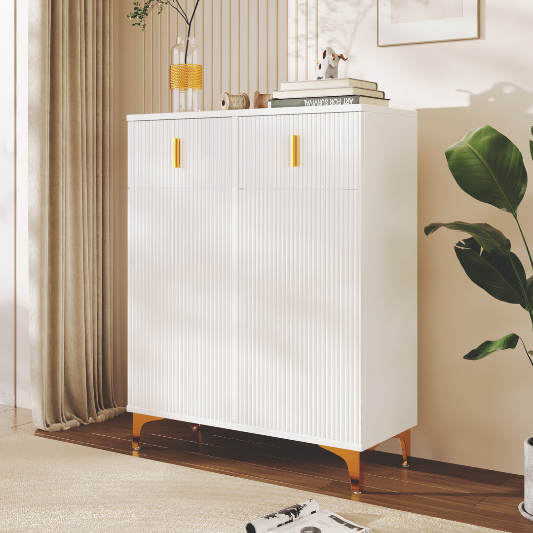 FurnitureR 1-Pack Sideboards Blanc, Design Moderne, Particules de Bois, Rangement Spacieux, Optimisé pour les Petits Espaces, Poignées Dorées Élégantes