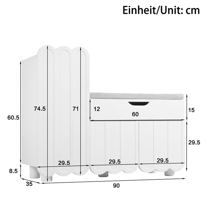 FurnitureR 1-Pack Blanc Banc d'Entrée, Design Moderne, Matériau MDF, Espace de Rangement, Confort et Style