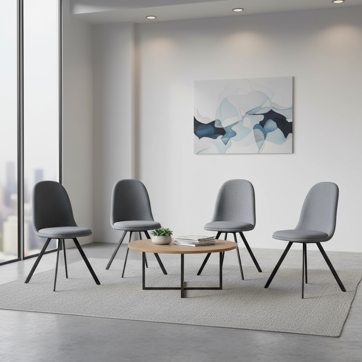 Ensemble de 4 chaises de salle à manger pivotantes FurnitureR, chaises d'appoint en tissu, sans accoudoirs, dossier mi-haut, assise rembourrée et pivotante, pour la cuisine et la salle à manger, grises. 