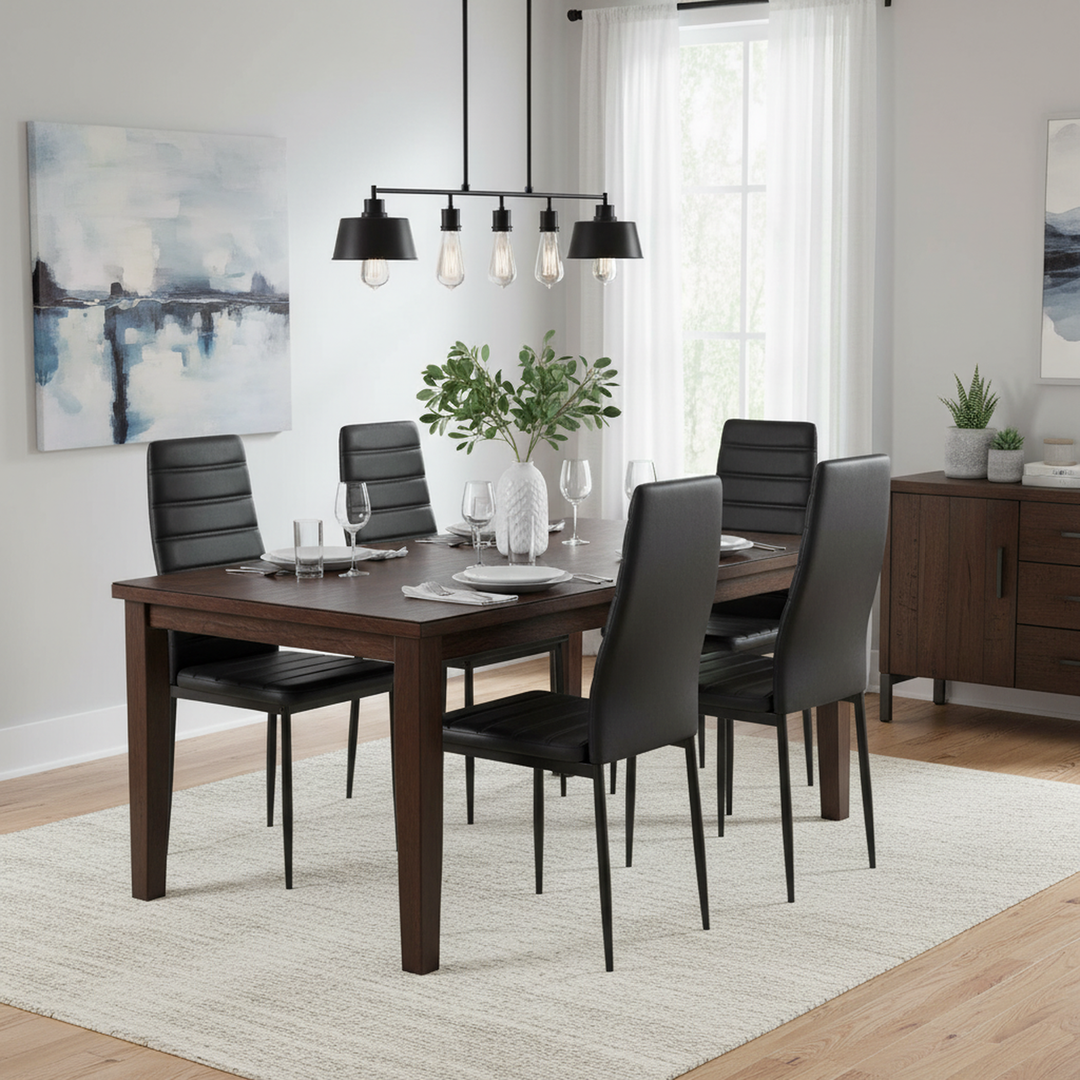 FurnitureR Esszimmerstühle, 4er-Set, PU-Leder, armlose Stühle mit hoher Rückenlehne und Metallgestell, ergonomisch für Küche, Esszimmer und Homeoffice, Schwarz