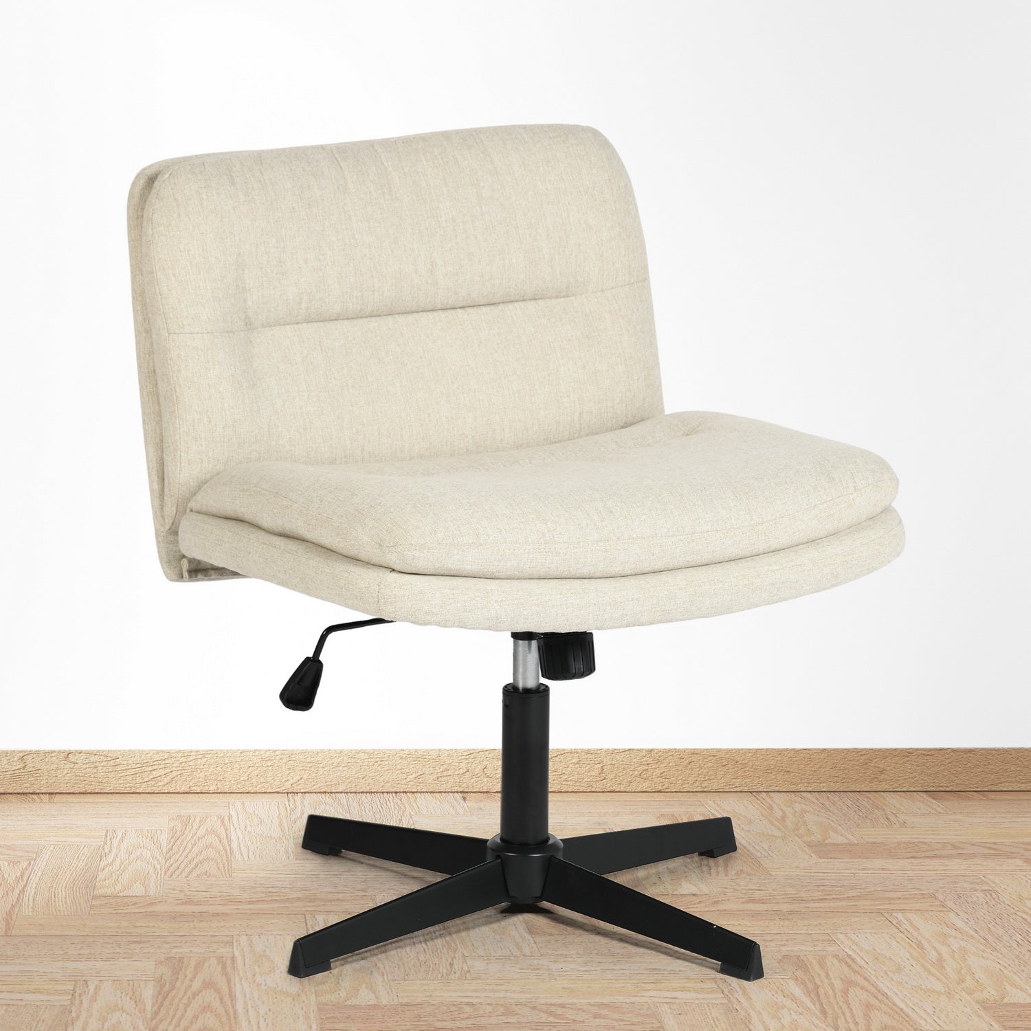 Chaise de bureau sans accoudoirs et sans roulettes FurnitureR - Chaise pivotante à dossier croisé réglable, dossier mi-haut en tissu, beige, idéale pour la chambre, la coiffeuse ou le bureau.