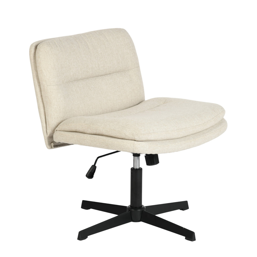 FurnitureR Armless Home Office Desk Chair Without Wheels - Adjustable Swivel Criss Cross Chair, fabric Mid-Back for Bedroom, Vanity, Study,  Beige