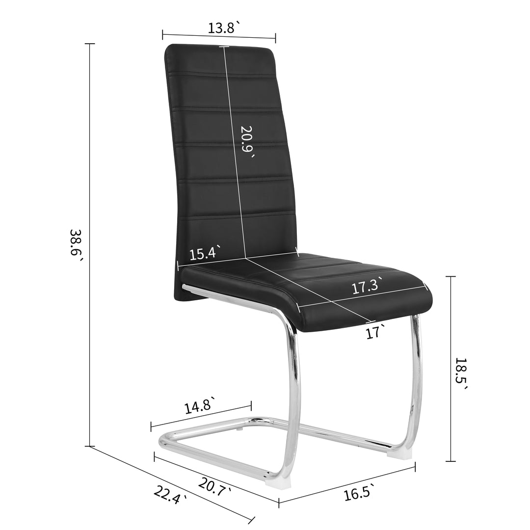 Chaise de bureau/visiteur ergonomique FurnitureR sans roulettes, chaise de salle à manger sans accoudoirs avec soutien lombaire confortable, dossier en PVC et piètement luge, structure métallique, lot de 4, noire 