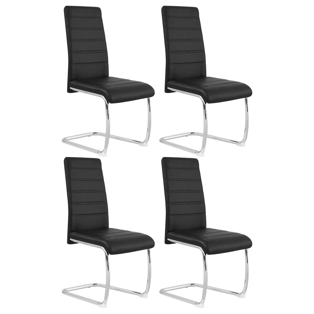 Chaise de bureau/visiteur ergonomique FurnitureR sans roulettes, chaise de salle à manger sans accoudoirs avec soutien lombaire confortable, dossier en PVC et piètement luge, structure métallique, lot de 4, noire 