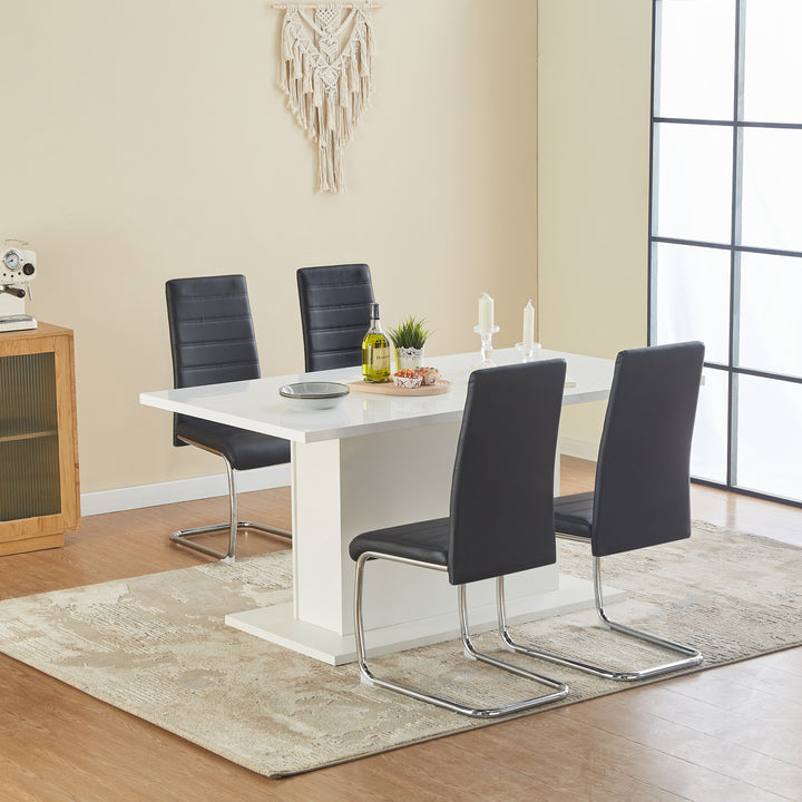 Chaise de bureau/visiteur ergonomique FurnitureR sans roulettes, chaise de salle à manger sans accoudoirs avec soutien lombaire confortable, dossier en PVC et piètement luge, structure métallique, lot de 4, noire 