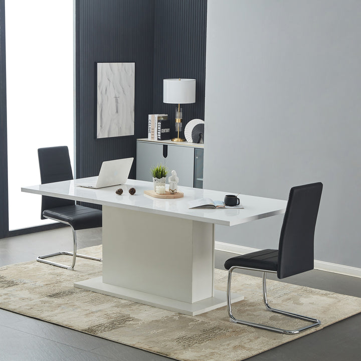 Chaise de bureau/visiteur ergonomique FurnitureR sans roulettes, chaise de salle à manger sans accoudoirs avec soutien lombaire confortable, dossier en PVC et piètement luge, structure métallique, lot de 4, noire 