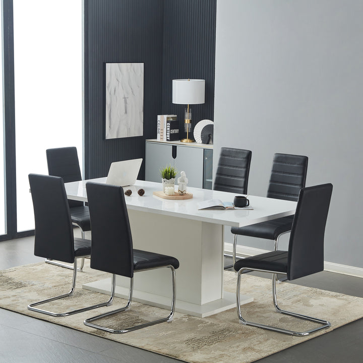 Chaise de bureau/visiteur ergonomique FurnitureR sans roulettes, chaise de salle à manger sans accoudoirs avec soutien lombaire confortable, dossier en PVC et piètement luge, structure métallique, lot de 4, noire 