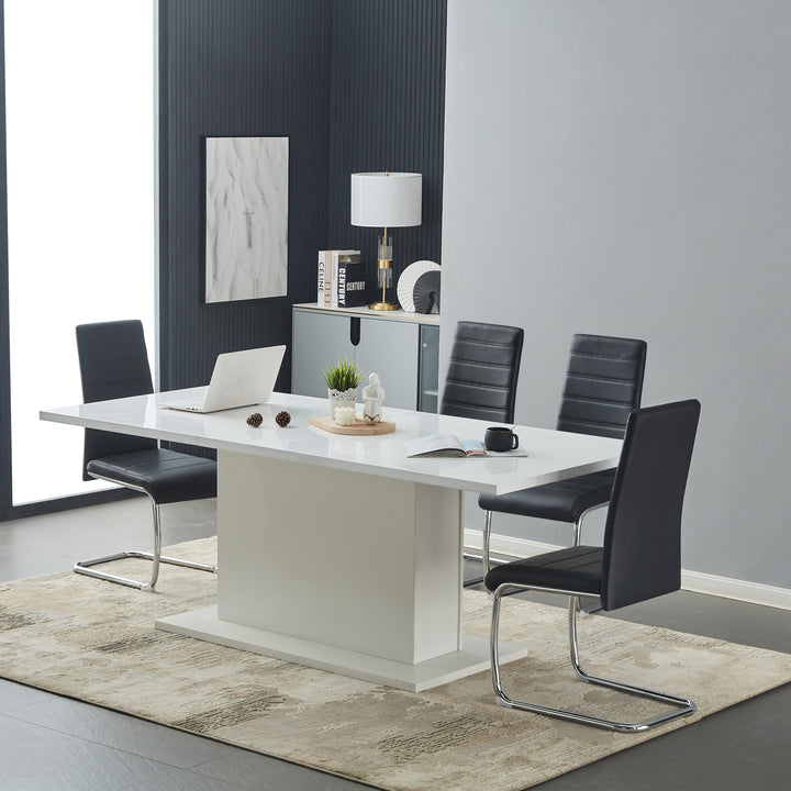 Chaise de bureau/visiteur ergonomique FurnitureR sans roulettes, chaise de salle à manger sans accoudoirs avec soutien lombaire confortable, dossier en PVC et piètement luge, structure métallique, lot de 4, noire 