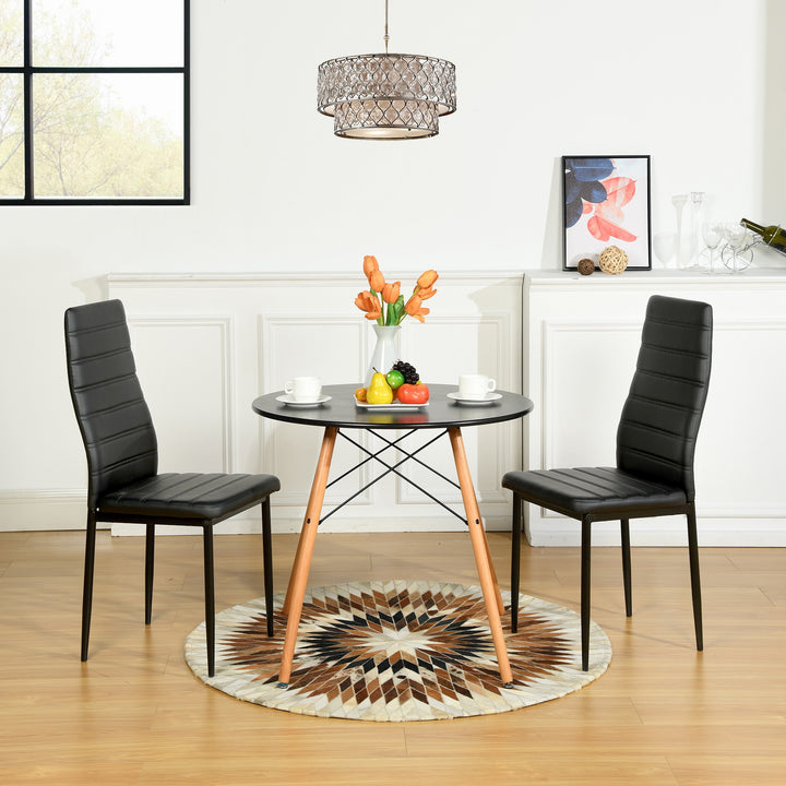 FurnitureR Esszimmerstühle, 2er-Set, PU-Leder, armlose Stühle mit hoher Rückenlehne und Metallgestell, ergonomisch für Küche, Esszimmer und Homeoffice, Schwarz