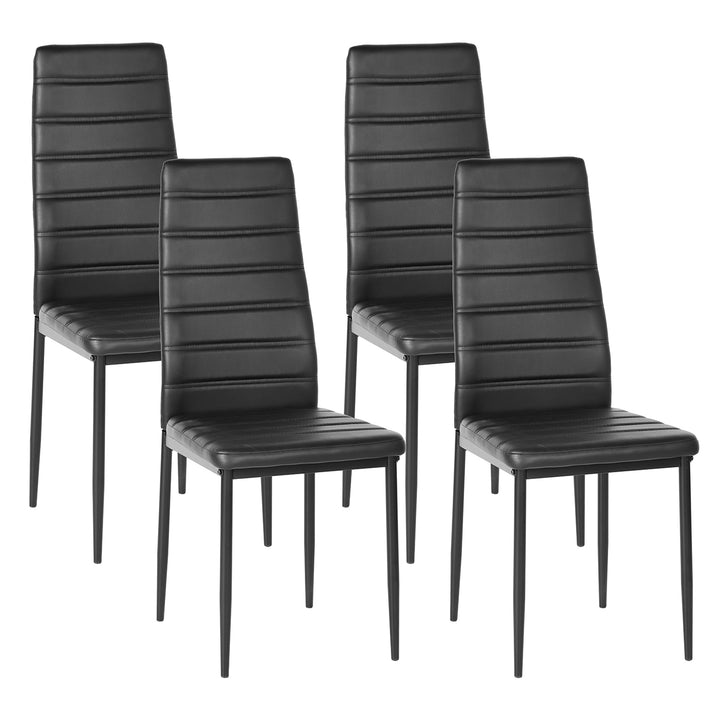 FurnitureR Esszimmerstühle, 4er-Set, PU-Leder, armlose Stühle mit hoher Rückenlehne und Metallgestell, ergonomisch für Küche, Esszimmer und Homeoffice, Schwarz