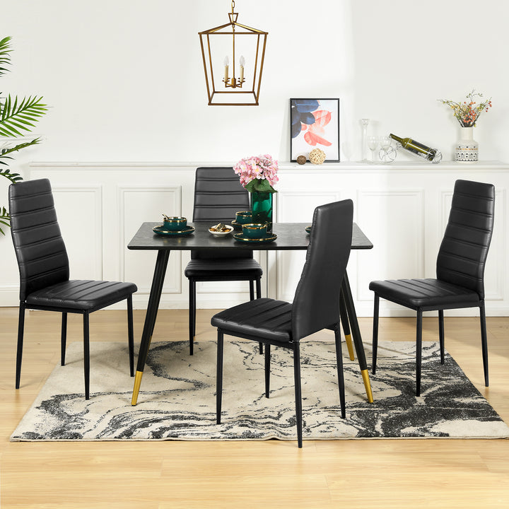 FurnitureR Esszimmerstühle, 2er-Set, PU-Leder, armlose Stühle mit hoher Rückenlehne und Metallgestell, ergonomisch für Küche, Esszimmer und Homeoffice, Schwarz