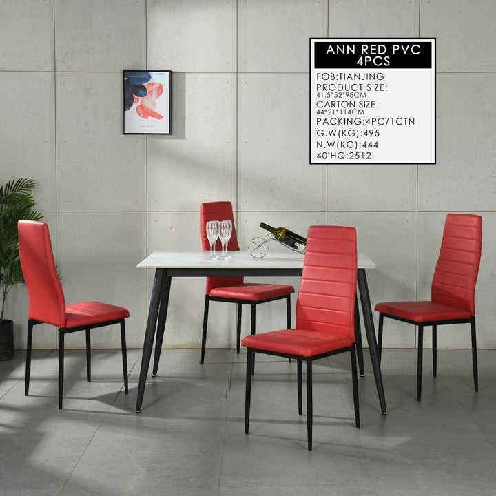 FurnitureR Dining Chairs PU Leather Set of 4, Ergonomic High Back Upholstered Padded Chair Armless for Home Kitchen Dining Room, Space-Saving, Red