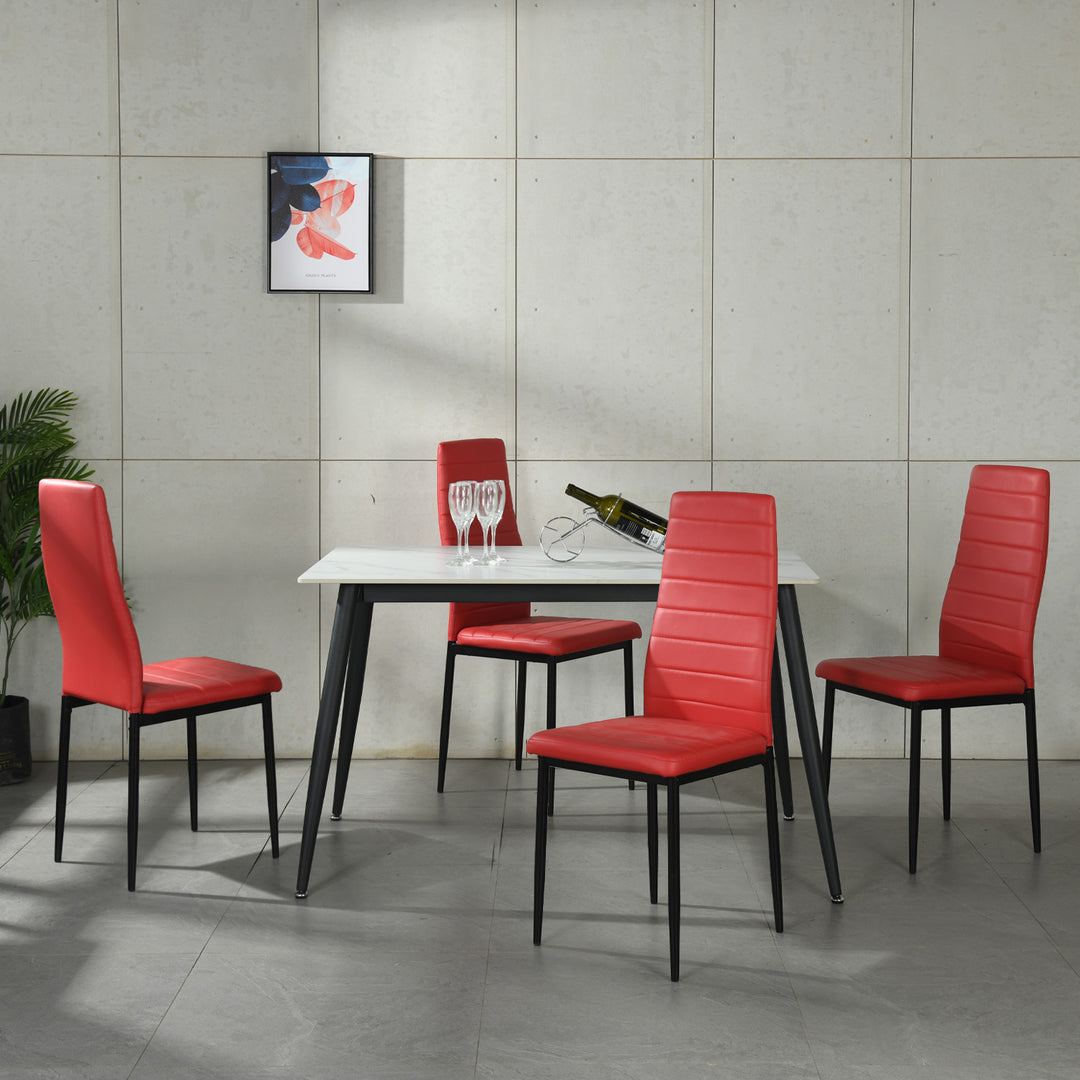 FurnitureR Dining Chairs PU Leather Set of 4, Ergonomic High Back Upholstered Padded Chair Armless for Home Kitchen Dining Room, Space-Saving, Red