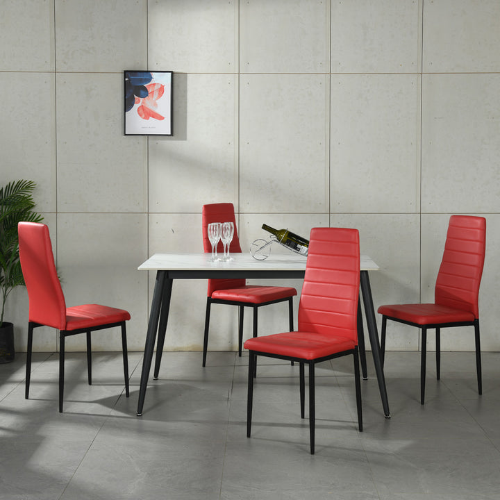 FurnitureR Dining Chairs PU Leather Set of 4, Ergonomic High Back Upholstered Padded Chair Armless for Home Kitchen Dining Room, Space-Saving, Red