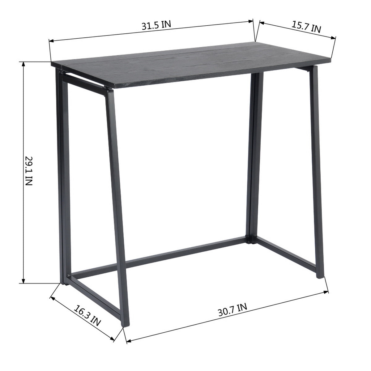 Bureau pliable FurnitureR pour la maison ou le bureau, table pliante de 80 cm (31,5 pouces), bureau d'ordinateur compact et peu encombrant pour petits espaces, noir