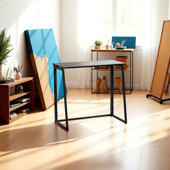 FurnitureR Klappbarer Schreibtisch fürs Homeoffice, 80 cm (31,5 Zoll) Klapptisch, platzsparender Computertisch, kompakter Arbeitsplatz für kleine Räume, Schwarz