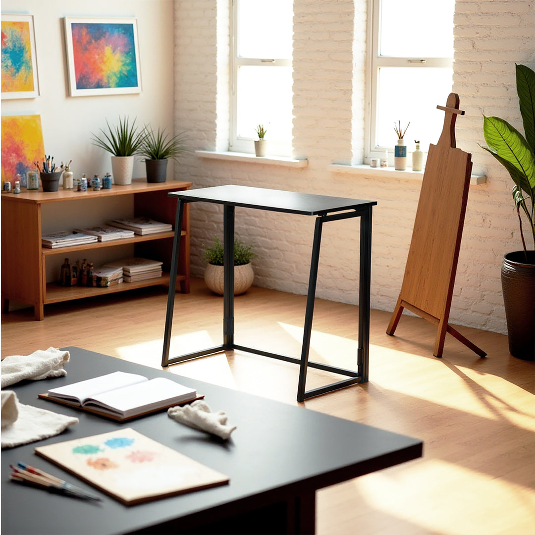 FurnitureR Klappbarer Schreibtisch fürs Homeoffice, 80 cm (31,5 Zoll) Klapptisch, platzsparender Computertisch, kompakter Arbeitsplatz für kleine Räume, Schwarz
