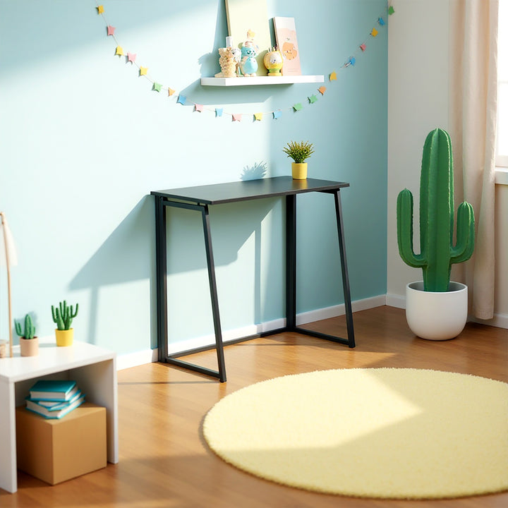 FurnitureR Klappbarer Schreibtisch fürs Homeoffice, 80 cm (31,5 Zoll) Klapptisch, platzsparender Computertisch, kompakter Arbeitsplatz für kleine Räume, Schwarz